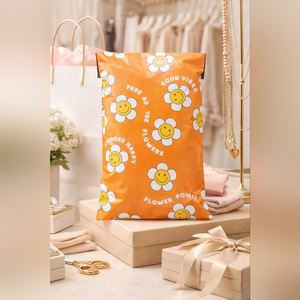 🍎New 50pcs Smiley Flower Power PolyMailers 6 × 9 Choose Good Vibes Happy Face